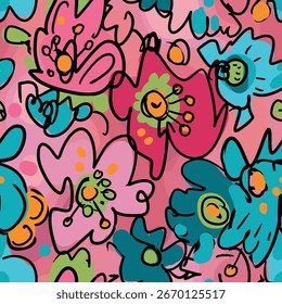 Patrón floral en el estilo de los años 70, estilo hippie