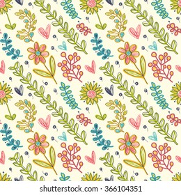 Floral pattern in the style of children's drawings. 