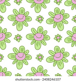  Floral pattern in the style doodle with groovy daisy flowers for childrens clothes, wallpaper, wrapping paper