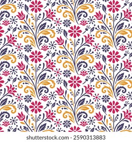 floral pattern with stylish botanical foliage and seamless ornamental elements for nature themed designs
