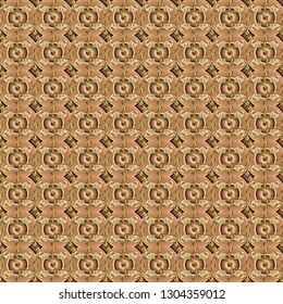 Floral pattern. Stylish graphic pattern. Golden elements on beige and brown colors. Wallpaper baroque, damask. Seamless vector background.