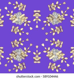Floral pattern. Stylish graphic pattern. Seamless vector background. Wallpaper baroque, damask. Golden elements on violet background.