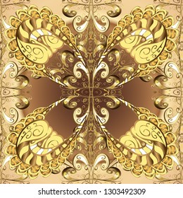 Floral pattern. Stylish graphic pattern. Wallpaper baroque, damask. Golden elements on beige and brown colors. Seamless vector background.