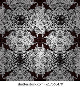 Floral pattern. Stylish graphic pattern. Wallpaper baroque, damask. White elements on brown background. Seamless vector background.