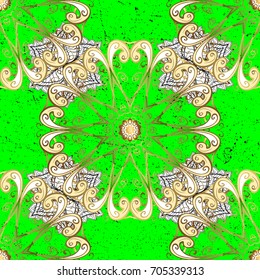 Floral pattern. Stylish graphic pattern. Wallpaper baroque, damask. White elements on green background. Vector background.