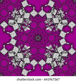 Floral pattern. Stylish graphic pattern. White elements on magenta background. Seamless vector background. Wallpaper baroque, damask.