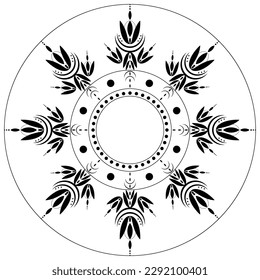 Floral pattern stylization, mandala, contour art frame. Vector illustration.