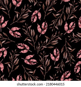 Floral pattern with stylized leaves on a dark background.Suitable for printing on fabric, textile, wrapping paper, decorative wallpaper, packaging.