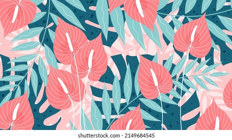 Floral pattern summer background with flowers, leaves