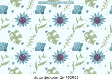 floral pattern summer vibes for textile print, blue flower theme