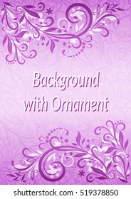Floral Pattern, Symbolical Leaves and Flowers Silhouette on Abstract Lilac Background. Eps10, Contains Transparencies. Vector