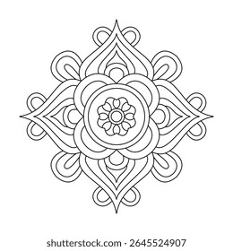 Floral pattern symmetry mandala coloring book page