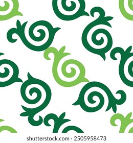 Floral pattern Tatar Native Ornamental border with tulips. Culture of the Tatar people, symbols of green and red