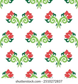 Floral pattern Tatar Native Ornamental border with tulips. Culture of the Tatar people, symbols of green and red.