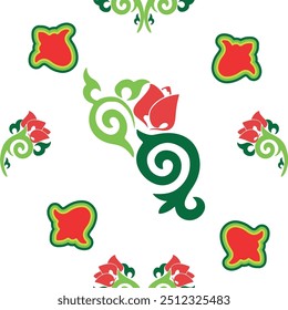 Blumenmuster Tatar Native Ornamental Grenze mit Tulpen. Kultur des tatarischen Volkes, Symbole von Grün und Rot.