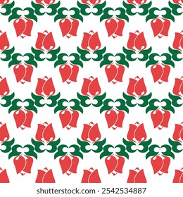 Floral pattern Tatar Native Ornamental border with tulips. Culture of the Tatar people, symbols of green and red.