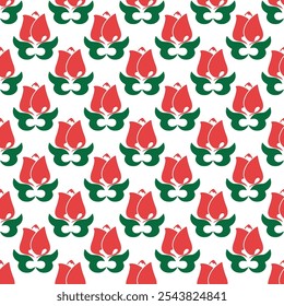 Floral pattern Tatar Native Ornamental border with tulips. Culture of the Tatar people, symbols of green and red.