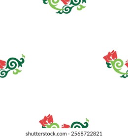Floral pattern Tatar Native Ornamental border with tulips. Culture of the Tatar people, symbols of green and red.