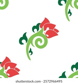 Floral pattern Tatar Native Ornamental border with tulips. Culture of the Tatar people, symbols of green and red.