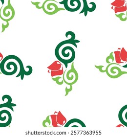 Floral pattern Tatar Native Ornamental border with tulips. Culture of the Tatar people, symbols of green and red.
