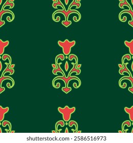 Floral pattern Tatar Native Ornamental border with tulips. Culture of the Tatar people, symbols of green and red.