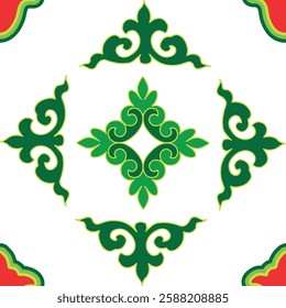 Floral pattern Tatar Native Ornamental border with tulips. Culture of the Tatar people, symbols of green and red.