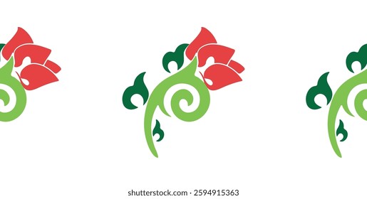 Floral pattern Tatar Native Ornamental border with tulips. Culture of the Tatar people, symbols of green and red.