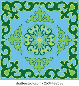 Floral pattern Tatar Native Ornamental border with tulips. Culture of the Tatar people, symbols of green and red.