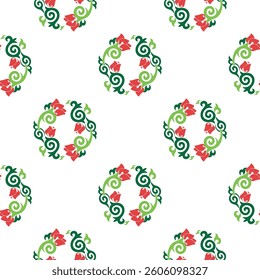 Floral pattern Tatar Native Ornamental border with tulips. Culture of the Tatar people, symbols of green and red.