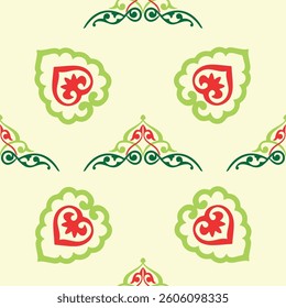 Floral pattern Tatar Native Ornamental border with tulips. Culture of the Tatar people, symbols of green and red.