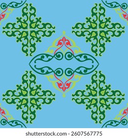 Floral pattern Tatar Native Ornamental border with tulips. Culture of the Tatar people, symbols of green and red.
