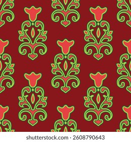 Floral pattern Tatar Native Ornamental border with tulips. Culture of the Tatar people, symbols of green and red.