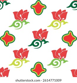 Floral pattern Tatar Native Ornamental border with tulips. Culture of the Tatar people, symbols of green and red.