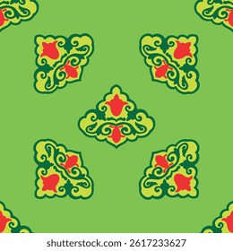 Floral pattern Tatar Native Ornamental border with tulips. Culture of the Tatar people, symbols of green and red.