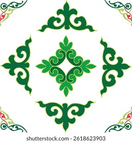 Floral pattern Tatar Native Ornamental border with tulips. Culture of the Tatar people, symbols of green and red.
