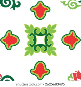 Padrão floral Tártaro Nativo Borda ornamental com tulipas. Cultura do povo tártaro, símbolos de verde e vermelho.