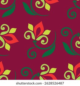 Padrão floral Tártaro Nativo Borda ornamental com tulipas. Cultura do povo tártaro, símbolos de verde e vermelho.