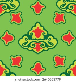 Floral pattern Tatar Native Ornamental border with tulips. Culture of the Tatar people, symbols of green and red.