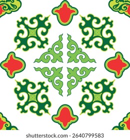 Floral pattern Tatar Native Ornamental border with tulips. Culture of the Tatar people, symbols of green and red.