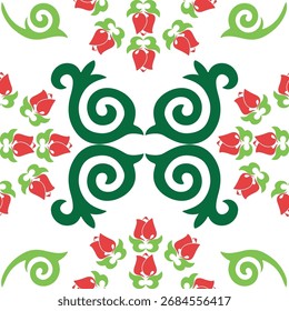 Blumenmuster Tatar Native Ornamental Grenze mit Tulpen. Kultur des tatarischen Volkes, Symbole von Grün und Rot.