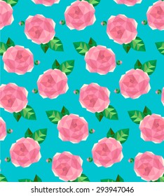 Floral pattern - tea rose. Geometry low poly design. Vector pattern.