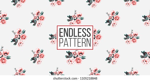 Floral pattern. Tender beautiful bouquet vector seamless pattern in watercolor style. Blooming seamless background with flowers.