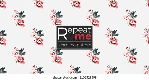 Floral pattern. Tender peony bouquet vector seamless pattern in watercolor style. Blooming seamless background with flowers.