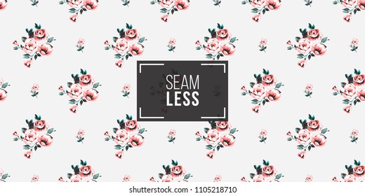 Floral pattern. Tender peony flower and pink flowers bouquet vector seamless pattern in watercolor style. Blooming seamless background with flowers.