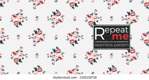 Floral pattern. Tender peony flower and pink flowers bouquet vector seamless pattern in watercolor style. Blooming seamless background with flowers.