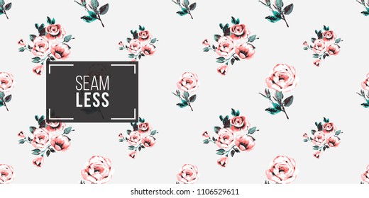 Floral pattern. Tender peony flower and pink flowers bouquet vector seamless pattern in watercolor style. Blooming seamless background with flowers.
