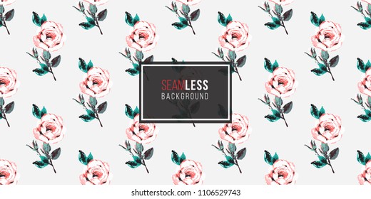 Floral pattern. Tender peony flower vector seamless pattern in watercolor style. Blooming seamless background with flowers.