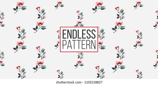 Floral pattern. Tender pink flower vector seamless pattern in watercolor style. Blooming seamless background with flowers.