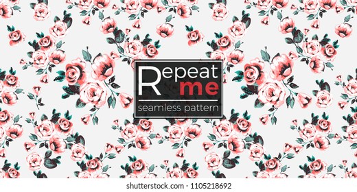 Floral pattern. Tender pink flowers bouquet vector seamless pattern in watercolor style. Blooming seamless background with flowers.