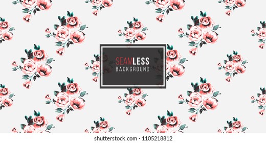 Floral pattern. Tender pink flowers bouquet vector seamless pattern in watercolor style. Blooming seamless background with flowers.